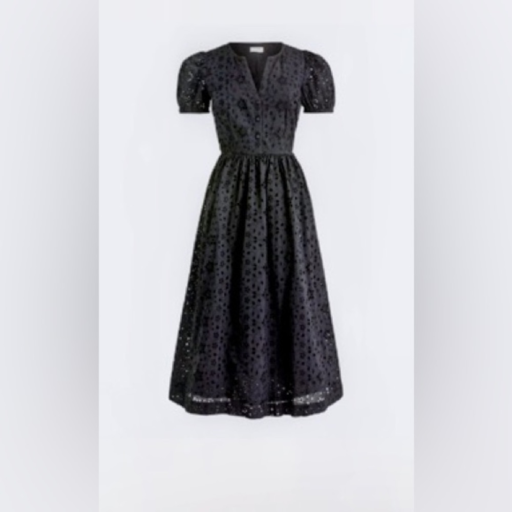 J. Crew Black Eyelet VโNeck Midi Dress